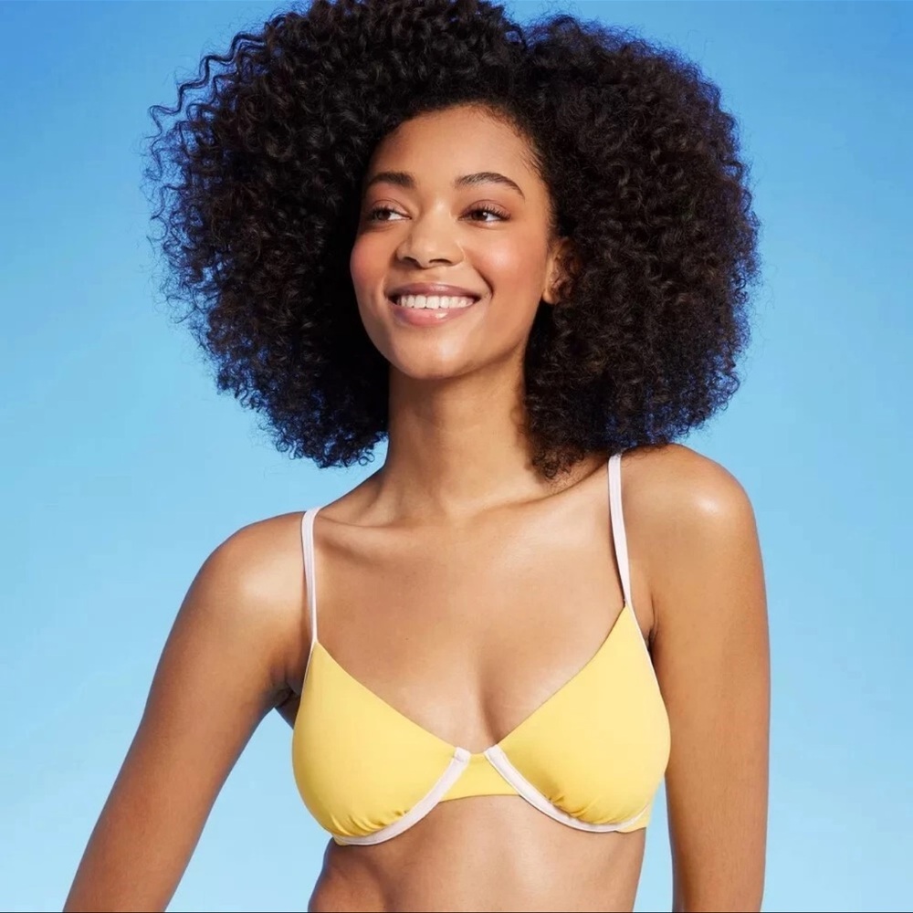 Shade & Shore Yellow Underwire Contrast Band Bikini‎ Top